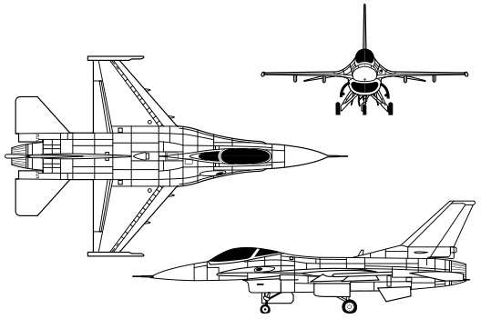 F-16战斗机的三视图解析，F-16战斗机三视图深度解析