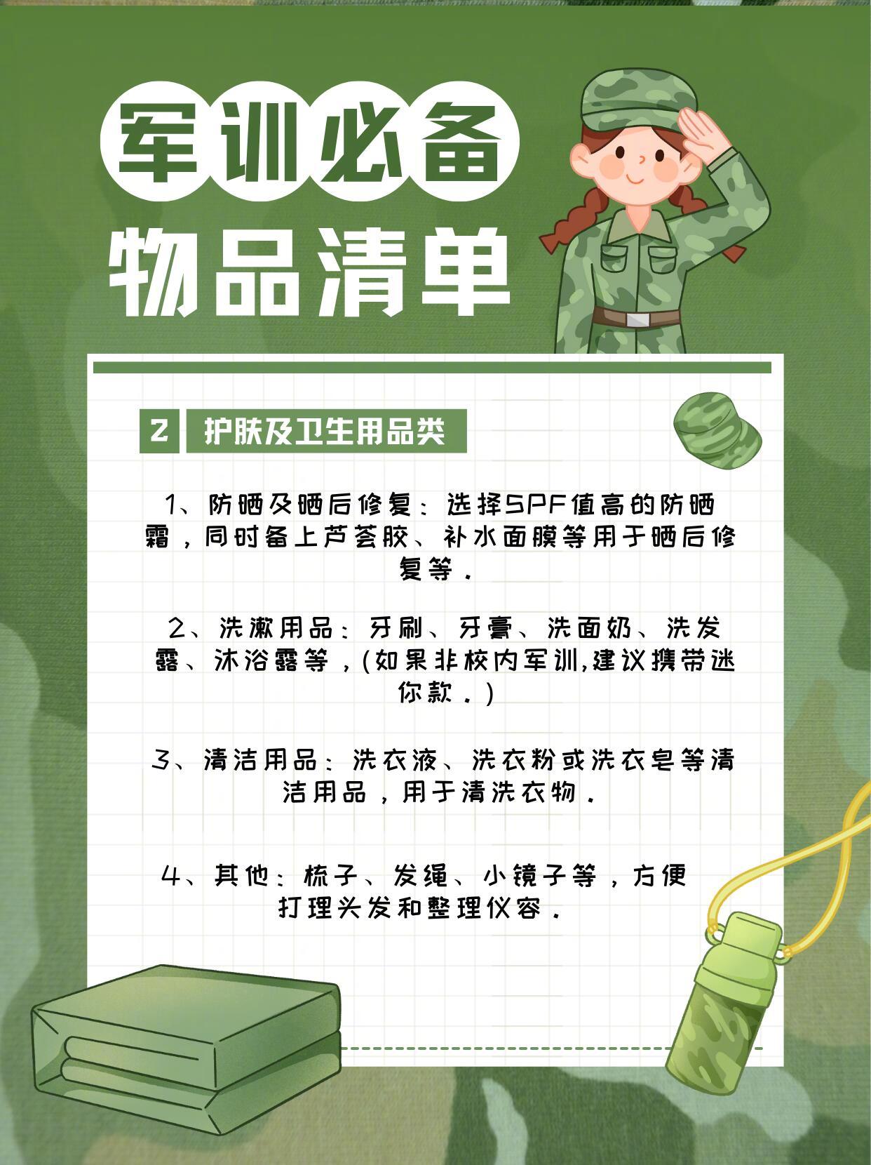 军训必备用品清单，打造完美军训装备，军训必备用品清单，打造完美军训装备组合
